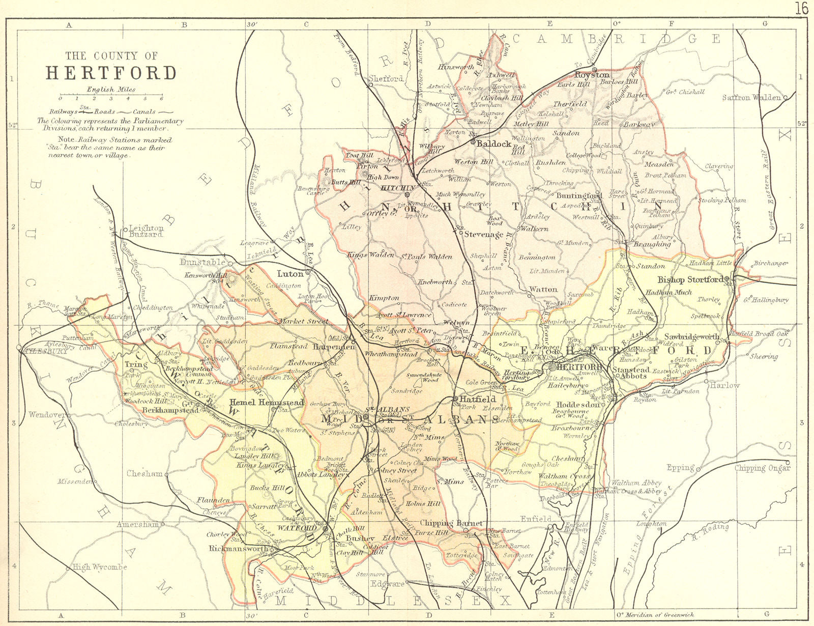 HERTS. Hertford. Philip 1898 old antique vintage map plan chart